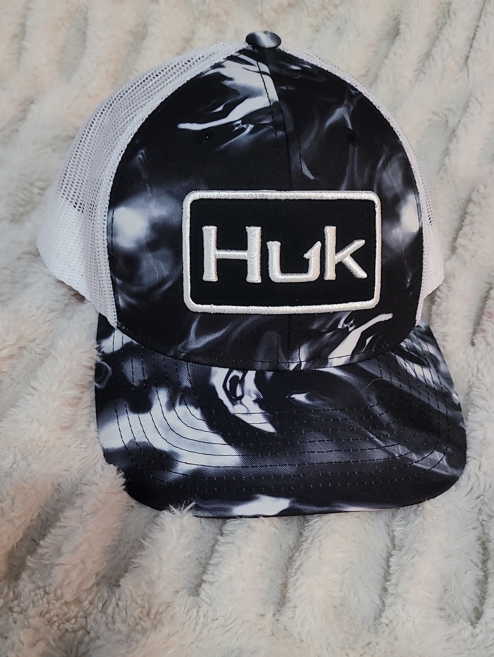 Huk Black & White Marbled Logo Trucker Hat